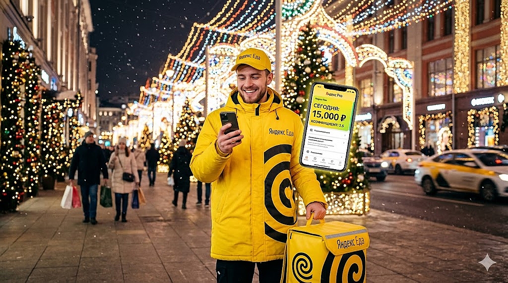 31 декабря для курьеров Яндекс Еда: один вечер = зарплата за неделю. Как это работает