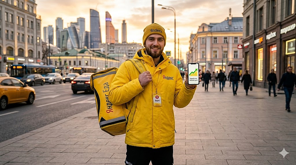 Как курьер Яндекс Еда зарабатывает 150 000 ₽ в месяц: конкретная стратегия на апрель 2026